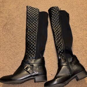 Stylish Black Quilted Knee-High Boots